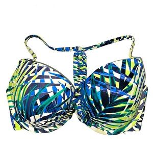 💦Aerie Perkier Push-Up Bikini Top Green/Blue 34D